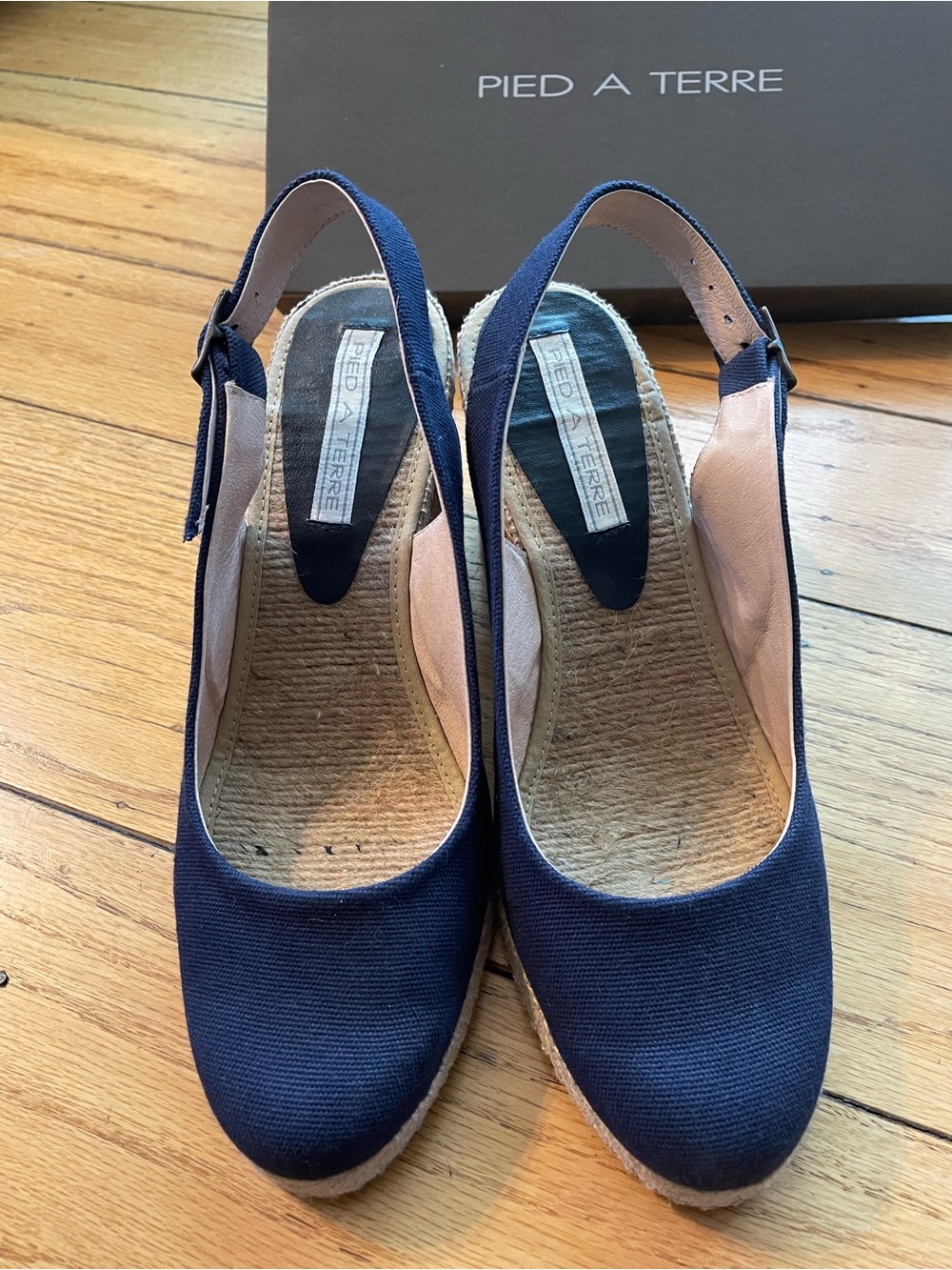 Navy Slingback Espadrille Wedges